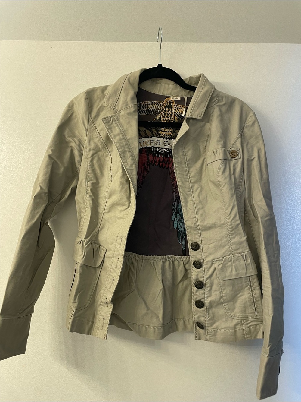 Guess Light Beige Utility Jacket with Embroidered Back Detail